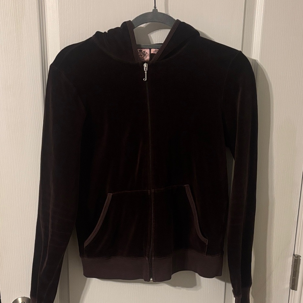 Juicy Couture Brown Velour Zip-Up Hoodie Y2K size xl